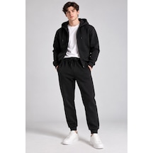 We&me Erkek Jogger Eşofman Altı Lastikli Bel Bağcıklı Cepli Rahat Kalıp Spor Pantolon Siyah