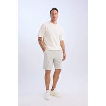 DeFacto Regular Fit Beli Bağcıklı Dokulu Bermuda Şort D9451AX25SPGN1217