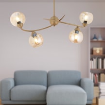Pireal 4'lü Sıralı Eskitme Bal Camlı Modern Oturma Odası Salon Avize Eskitme