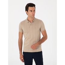 Vizon Slim Fit Desenli Polo Yaka T-shirt Kahverengi