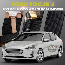 Ford Focus 4 Siyah Tay Tüyü Cepli & Terletmez Sırtlı Oto Koltuk Minder Seti - Koruma Kılıfı  Ön & Arka Set