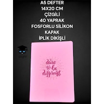 A5 Defter 14x20 Cm Çizgili 40 Yaprak Fosforlu Silikon Kapak İplik Dikişli Pembe A5 Defter 14x20 Cm Çizgili 40 Yaprak Fosforlu Silikon Kapak İplik Dikişli Pembe