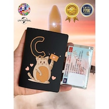 Kedili Ç Harfi Desenli Deri Pasaport Kılıfı Kabı Tüm Ülke Pasaportlarına İçin