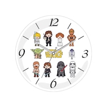 Star Wars Karakterler Çap 30cm Sessiz Akar Bombeli Gerçek Cam Duvar Saati Siyah