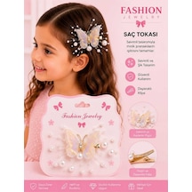 3 Boyutlu Tül Kelebekli İncili Ve Taşlı Zarif Kız Çocuk Saç Tokası - 6 Farklı Renk Seçeneği Ab Rengi