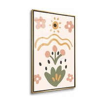Çiçekli Folk Desen Gold Çerçeveli Cam Tablo