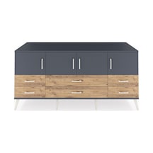 Kronos Konsol 3 Raflı 6 Çekmeceli 4 Kapaklı 176x59x83 Antrasit-antrasit/çam Antrasit/çam