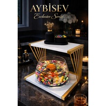 Reyo Ok-ay Store Exclusive Işıklı Beta Akvaryum Ve Fanus Modern Tasarım Led Aydınlatmalı Modern Temalı Fanus Gold-beyaz