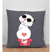 Bk Gift Kedi Tasarımlı Antrasit Kırlent Yastık, Arkadaşa Hediye, Ev Dekorasyonu, Ev Hediyesi-6