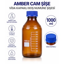 Amber Cam Şişe 1000 Ml - Vida Kapaklı Boş Numune Şişesi - Otoklav Şişe
