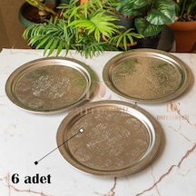 430 Kalite Krom Çelik 6 Adet Tepsi 24 Cm Fırına Uygun, Osmanlı Motifli, Kebap & Restoran Sunum Tepsisi Gri
