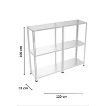 Alanraf 3 Katlı 2 Li Bitişik Çelik Raf 31x120x100 Cm Galvaniz Raf Arşiv Rafı Depo Rafı Kiler Rafı