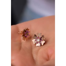 Papatya Silver 925 Ayar Gümüş Rose Kaplama Ekim Ayı Doğum Taşı Tohumlu Linum Çiçeği Küpe
