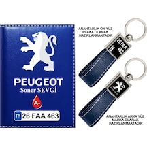 Plakanıza Özel Peugeot Logolu Lacivert Ruhsat Kabı Ve Anahtarlık