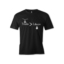 Tesla & Edison Baskılı Siyah Erkek Tshirt 001