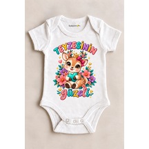 Babylimon Teyzesinin Güzeli Beyaz Kısa Kollu Çıtçıtlı Bebek Zıbını Beyaz - 930083982 Beyaz