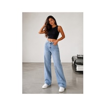 Kene Jeans Buz Kar İşlemli Yüksek Bel Arka Cep Kurdele Detaylı Kot/denim Pantolon Buz Kar