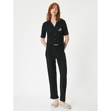 Koton Düğmeli Pijama Takımı Kısa Kollu Nakışlı Siyah 4slk40143mk Siyah