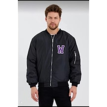 Ertaştrendstore Wild One Baskılı Erkek Bomber Mont - Panter Desenli, Fermuarlı, Kapitone Astarlı Ceket - Siyah Çoklu Renk
