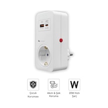 Onvec Basic Usb/type-c Akım Ve Şok Korumalı Priz 720 Joule