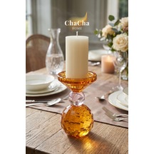 Chacha Home Crsyball Renkli Kristal Mumluk - Dekoratif Cam Şamdan- Küçük Boy - 15x25 Cm Turuncu