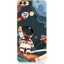 Huawei P Smart Uyumlu Sevimli Astronot Uzay Macerası Desenli Silikon Kılıf
