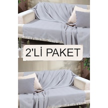 Miracolo Home Açık Gri Pamuklu Önden Saçaklı 170x210 Koltuk Örtüsü