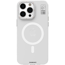 İphone 15 Pro Uyumlu Kılıf Magsafe Şarj Özellikli Standlı Youngkit Hermit Bracket Serisi Kapak Beyaz Beyaz