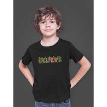Bumeta Believe Christmas Yılbaşı Baskılı Çocuk Tişört T-shirt Siyah