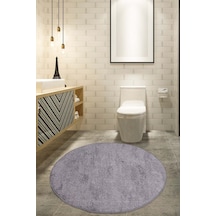 Nova Gri Yuvarlak 160x160 Cm Büyük Ebat Banyo Halısı Kaymaz Taban Gri