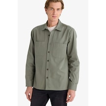 Defacto Regular Fit Polo Yaka Gabardin Uzun Kollu Gömlek G5341ax25wnkh430 Haki-kh430