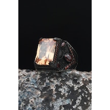 Şampanya Topaz Taşlı 925 Ayar Gümüş Erkek Yüzüğü Zirkon Taş Süslemeli 901476 Gümüş