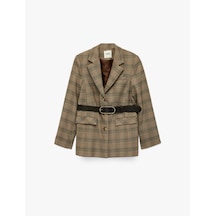 Koton Cepli Uzun Kollu Kemerli Ekose Blazer Ceket Kahverengi Ekose 6wak50144uw Kahverengi Ekoseli
