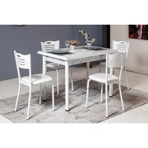 Smart Masa Ve Smart Sandalye Takımı, Beyaz Mermer, 110x70 Carrara