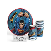 Superman Temalı Doğum Günü Parti Seti - 8 Kişilik Tabak Ve Bardak Seti Tabak + Bardak Lacivert Tüm Yaşlar