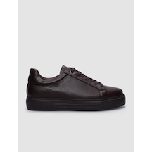 Cabani Hakiki Deri Kahverengi Bağcıklı Erkek Sneaker Kahverengi