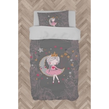 Mekta Home Bebek Ve Çocuk Odası Ayda Oturan Kız Pembe Motifli Gri Nevresim Takımı