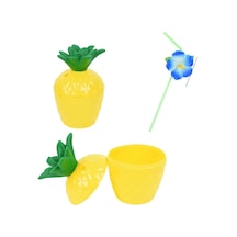 Ananas Hawaii Luau Aloha Pipetli İçecek Kabı Bardak 10x13 Cm Tdrtr