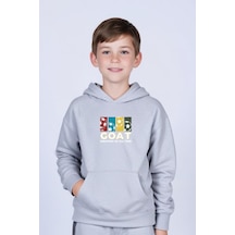 Panios Kids Kapüşonlu Kanguru Cepli Goat Baskı Detaylı Erkek Çocuk Sweatshirt Gri
