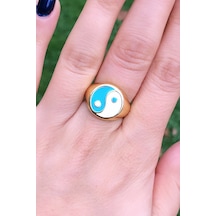 Niki Aksesuar Mavi Beyaz Renk Ying Yang Yüzük - Ayarlamalı Mavi - Beyaz