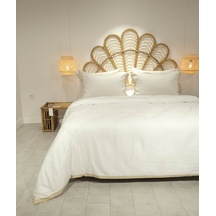 Koza Home Glow Tencel Saten Çift Kişilik Optik Beyaz Gold Biye Nevresim Tak Beyaz - Bej