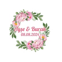 Kuşlu Ve Çiçekli Kış Etiketi Kına Nişan Düğün 3x3 Cm Özel Etiket / 50 Adet Sticker Beyaz