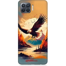 Oppo Reno 4 Lite Uyumlu Uçan Siyah Beyaz Kartal Desenli Silikon Kılıf