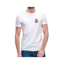 Baykuş Göğüs Baskılı Beyaz Erkek Tshirt