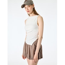 Koton Asimetrik Kayık Yaka Kolsuz Slim Fit Drapeli Bluz Ekru 6sal30189ık