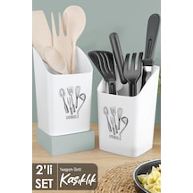 2'li Tezgah Üstü Kaşıklık - Mutfak Organizer Düzenleyici Kepçelik Kaşık Bıçak Standı Beyaz