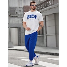 Brooklyn T-shirt Eşofman Altı Jogger - Beyaz T-shirt Sax Mavi Eşofman Takımı Oversize Bisiklet Yaka Beyaz Sax Mavi Brooklyn T-shirt Eşofman Altı Jogger - Beyaz T-shirt Sax Mavi Eşofman Takımı Oversize Bisiklet Yaka Beyaz Sax Mavi