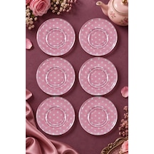 6 Lı Cam Çay Tabağı Pembe Puantiyeli 12 Cm 6 Adet Çay Tabak