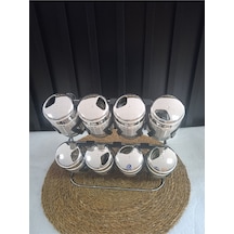 Çelik Standlı Baharatlık 9 Parça Cam Çelik Baharat Seti Gri