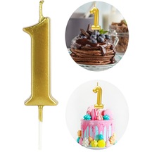 1 Yaş Gold Rakam Mum, Parlak Altın Rengi Doğum Günü Mumu Sarı Yaldızlı Pasta Mumu